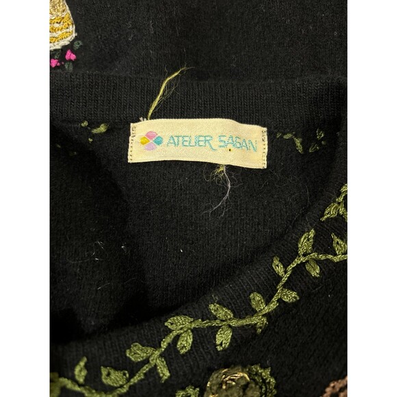 Vintage Atelier Sagan Hand Embroidered Wool Cashmere Blend Cardigan Sweater - M - Picture 10 of 10